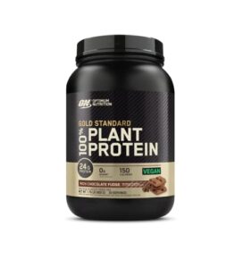 optimum nutrition gold standard 100% plant based protein powder, gluten free, vegan protein for muscle support and recovery with amino acids – rich chocolate fudge, 20 servings