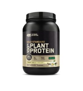 optimum nutrition gold standard 100% plant based protein powder, gluten free, vegan protein for muscle support and recovery with amino acids – creamy vanilla, 20 servings