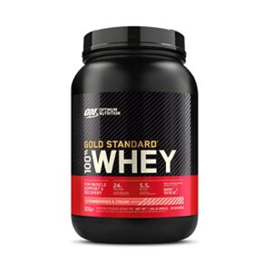 optimum nutrition gold standard 100% whey protein powder, strawberry & cream, 2 pound (packaging may vary)