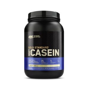 optimum nutrition gold standard 100% micellar casein protein powder, slow digesting, helps keep you full, overnight muscle recovery, creamy vanilla, 2 pound (packaging may vary)