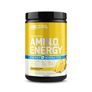 optimum nutrition amino energy plus electrolytes energy drink powder, caffeine for pre-workout energy, amino acids / bcaas for post-workout recovery, pineapple twist, 30 servings (packaging may vary)