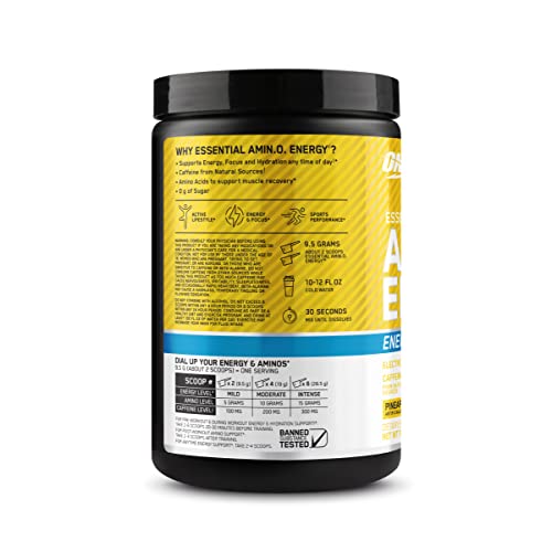 Optimum Nutrition Amino Energy Plus Electrolytes Energy Drink Powder, Caffeine for Pre-Workout Energy, Amino Acids / BCAAs for Post-Workout Recovery, Pineapple Twist, 30 Servings (Packaging May Vary)