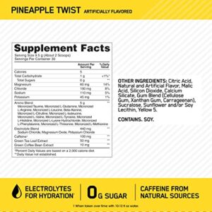 Optimum Nutrition Amino Energy Plus Electrolytes Energy Drink Powder, Caffeine for Pre-Workout Energy, Amino Acids / BCAAs for Post-Workout Recovery, Pineapple Twist, 30 Servings (Packaging May Vary)