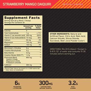 Optimum Nutrition Gold Standard Pre Workout Advanced Powder, with Creatine, Beta-Alanine, Micronized L-Citrulline and Caffeine for Energy, Keto Friendly, Strawberry Mango Daiquiri, 20 Servings