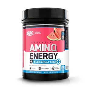 optimum nutrition amino energy + electrolytes powder – pre workout, bcaas, amino acids, keto friendly, energy powder – watermelon splash, 65 servings