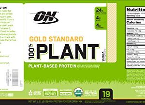 Optimum Nutrition Gold Standard 100% Organic Plant Based Protein Powder, Vitamin C for Immune Support, Vanilla, 1.51 Pound