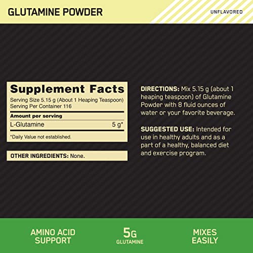 Optimum Nutrition L-Glutamine Muscle Recovery Powder, 600 Gram