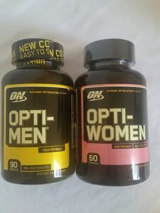 optimum nutrition opti-men and opti-women combo pack, men’s and women’s multivitamin (opti-men 90 tablets and opti-women 60 capsules)