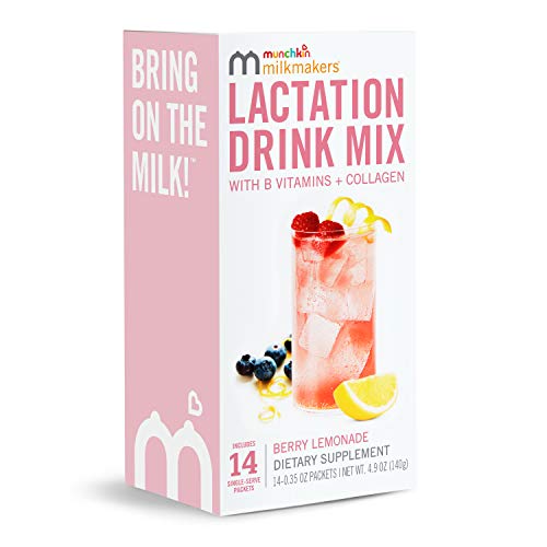 Munchkin® Milkmakers® Lactation Drink Mix Supplement with B Vitamins/Collagen/Fenugreek & Milk Thistle for Breastfeeding Moms, Berry Lemonade, 14 Count