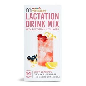 munchkin® milkmakers® lactation drink mix supplement with b vitamins/collagen/fenugreek & milk thistle for breastfeeding moms, berry lemonade, 14 count
