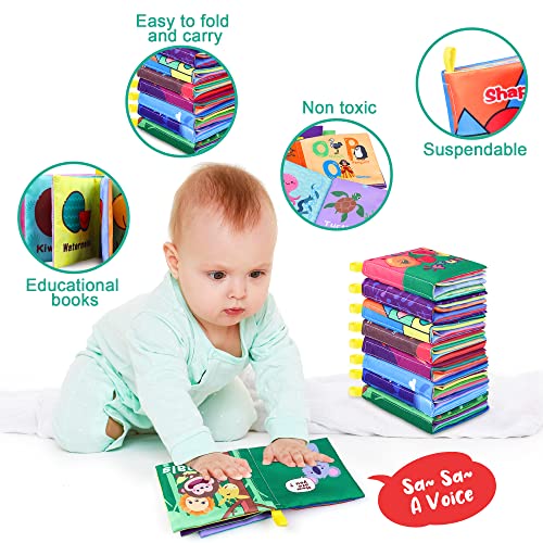 Baby Bath Books,Nontoxic Fabric Soft Baby Cloth Books,Early Education Toys,Waterproof Baby Books for Toddler, Infants Perfect Shower Toys,Kids Bath Toys Birthday Gift(Pack of 8)