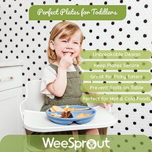 WeeSprout Suction Plates with Lids for Babies & Toddlers | 100% Silicone | Plates Stay Put with Suction Feature | Divided Design | Microwave & Dishwasher Safe | 3 Pack