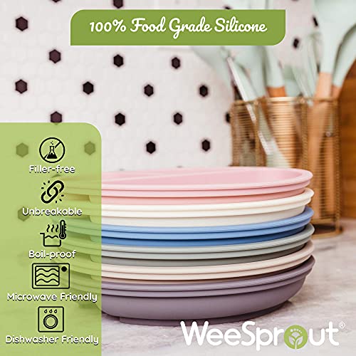 WeeSprout Suction Plates with Lids for Babies & Toddlers | 100% Silicone | Plates Stay Put with Suction Feature | Divided Design | Microwave & Dishwasher Safe | 3 Pack