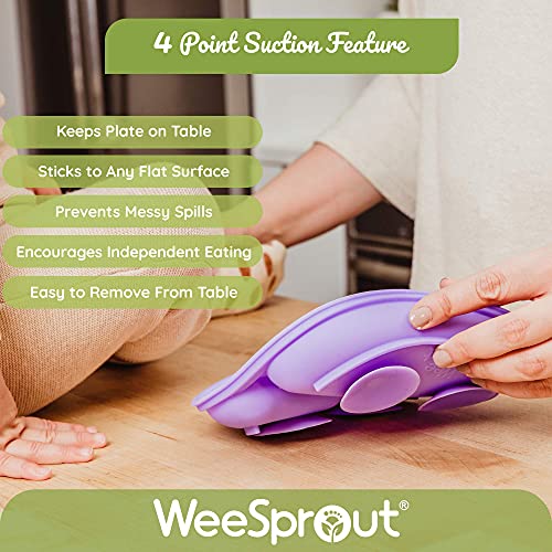 WeeSprout Suction Plates with Lids for Babies & Toddlers | 100% Silicone | Plates Stay Put with Suction Feature | Divided Design | Microwave & Dishwasher Safe | 3 Pack