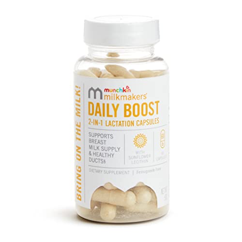 Munchkin® Milkmakers® Daily Boost 2-in-1 Lactation Supplements for Breastfeeding, Nursing & Pumping Moms - Fenugreek Free, 60 Capsules