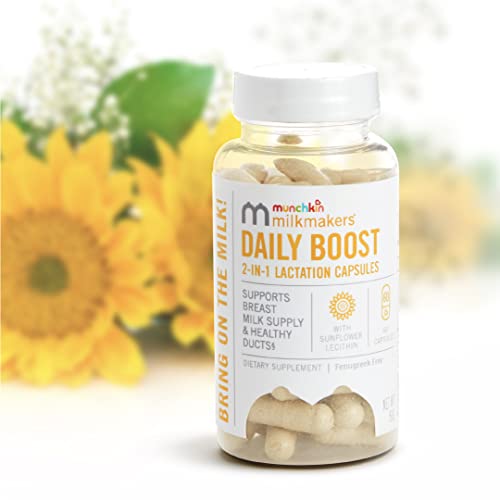Munchkin® Milkmakers® Daily Boost 2-in-1 Lactation Supplements for Breastfeeding, Nursing & Pumping Moms - Fenugreek Free, 60 Capsules