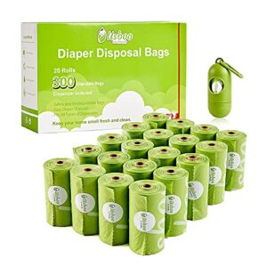 disposable diaper bags for baby, 20 refill rolls/300 bags waste bags with dispenser, convenient and quick diaper disposal, unscented