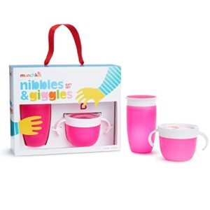 munchkin® nibbles & giggles toddler gift set, includes 10oz miracle 360 cup and snack catcher, pink