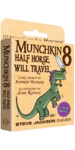 munchkin 8 – half horse, will travel card game (expansion) |112-card expansion | adults, kids, & family | fantasy adventure rpg | ages 10+ | 3-6 players | avg play time 120 min | steve jackson games