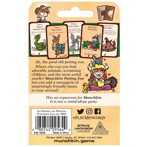 Steve Jackson Games Munchkin Petting Zoo Card Game (Mini-Expansion) | 30 Cards | Adults, Kids, & Family Game | Fantasy Adventure Roleplaying Game | Ages 10+ | 3- 6 Players | Avg Play Time 120 Min