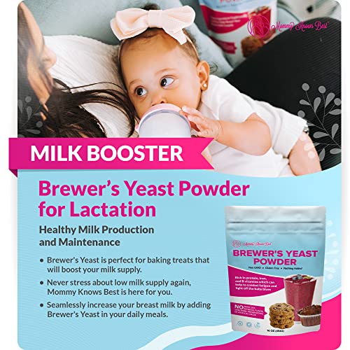 Brewers Yeast Powder for Lactation - Mommy Knows Best Brewer's Yeast for Breastfeeding Mothers - Mild Nutty Flavored Unsweetened and Debittered - 1 lb