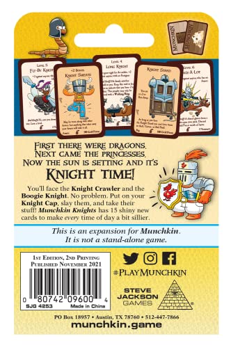 Steve Jackson Games Munchkin Knights Card Game (Mini-Expansion) | 15 Cards | Adult, Kids, & Family Game | Fantasy Adventure Roleplaying Game | Ages 10+ | 3-6 Players | Avg Play Time 120 Min | from