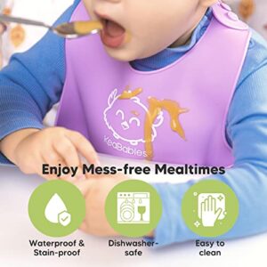 2-Pack Baby Silicone Bibs, Waterproof, Easy Wipe Silicone Bib for Babies, Toddlers, Baby Feeding Bibs with Large Food Catcher Pocket, Travel Bibs for Baby Girl, Boy, Food Grade BPA Free (Cloud Nine)