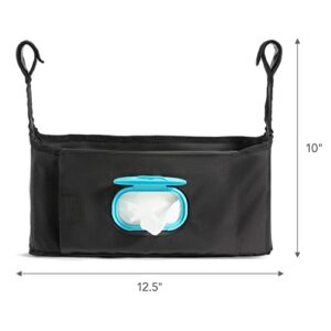 Munchkin® Brica® Stroller Organizer Bag - Universal Fit with Cup Holders, Wipes Case and Adjustable Non-Slip Velcro Straps, Black