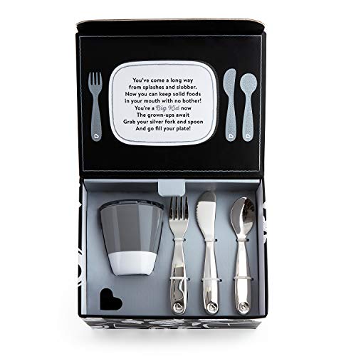 Munchkin® Grown Ups Table 7pc Toddler Feeding Supplies Gift Set, Includes Plates, Bowl, Open Cup and Stainless Steel Utensils, Grey