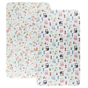 stretchy bassinet sheets 32 x 19 inch, compatible with baby delight, mika micky, dream on me, angelbliss, papablic, koola, amke, maxi-cosi baby bedside bassinet mattress, 2 pack, owl and rabbit