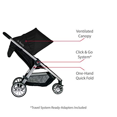 Britax B-Lively Lightweight Stroller, Raven - One Hand Fold, Large UV50+ Canopy, All Wheel Suspension