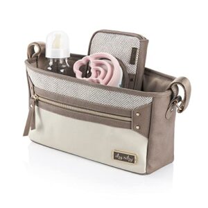 Itzy Ritzy Adjustable Stroller Caddy - Stroller Organizer Featuring Two Built-in Pockets, Front Zippered Pocket and Adjustable Straps to Fit Nearly Any Stroller, Vanilla Latte