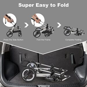 BABY JOY Baby Stroller, 2-in-1 Convertible Bassinet Reclining Stroller, Foldable Pram Carriage with 5-Point Harness, Including Cup Holder, Foot Cover, Diaper Bag, Aluminum Structure, Gray