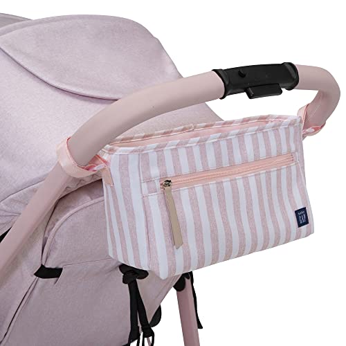 babyGap by Delta Children 2-in-1 Carriage Stroller - Greenguard Gold Certified - Car Seat Compatible, One-Handed Fold, Lightweight & Oversized Canopy - Made with Sustainable Materials, Pink Stripes