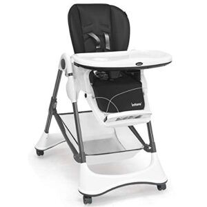 infans high chair with one-hand removable tray, 4 lockable wheels & large storage basket – multi-adjustable height, recline & footrest, removable cushion, foldable for baby, infant& toddler, grey