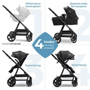 Mompush Meteor 2 Baby Stroller 2-in-1 with Bassinet Mode - Compatible with Major Infant Car Seat, Adapter Included - Stable Bassinet Stroller Combo, Full-Size Baby Strollers for Family Outings