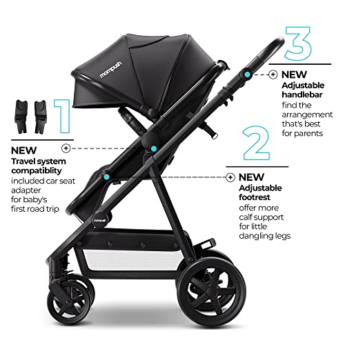 Mompush Meteor 2 Baby Stroller 2-in-1 with Bassinet Mode - Compatible with Major Infant Car Seat, Adapter Included - Stable Bassinet Stroller Combo, Full-Size Baby Strollers for Family Outings