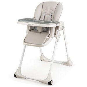baby joy convertible high chair for babies & toddlers, height adjustable, grow & go high chair w/recline & footrest, removable dishwasher safe meal tray, portable baby dinning chair w/wheels (gray)