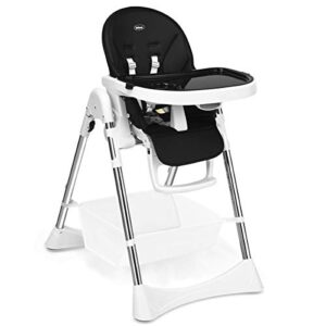 infans foldable high chair with large storage basket – adjustable heights, recline & footrest, removable pu cushion, detachable double trays, 5-point safety harness for baby, infants & toddlers