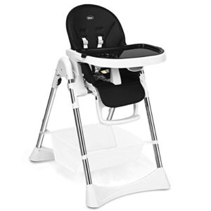 INFANS Foldable High Chair with Large Storage Basket - Adjustable Heights, Recline & Footrest, Removable PU Cushion, Detachable Double Trays, 5-Point Safety Harness for Baby, Infants & Toddlers