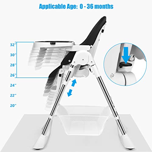 INFANS Foldable High Chair with Large Storage Basket - Adjustable Heights, Recline & Footrest, Removable PU Cushion, Detachable Double Trays, 5-Point Safety Harness for Baby, Infants & Toddlers