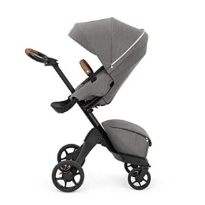 stokke xplory x, modern grey – luxury stroller – adjustable for both baby & parents’ comfort – padding, harness & reflective zipper for added safety – folds in one step