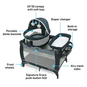 Graco Pack 'n Play Travel Dome LX Playard | Includes Portable Bassinet, Full-Size Infant Bassinet, and Diaper Changer, Leyton