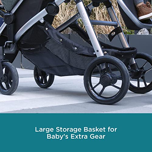 Contours Legacy Convertible Stroller, Single-to-Double Design, Reversible Seats, UPF 50 Sun Canopy, Height Adjustable Handle, 5-Point Safety Harness, Plenty of Storage - Washed Teal