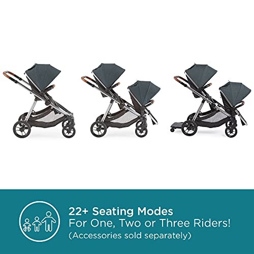 Contours Legacy Convertible Stroller, Single-to-Double Design, Reversible Seats, UPF 50 Sun Canopy, Height Adjustable Handle, 5-Point Safety Harness, Plenty of Storage - Washed Teal