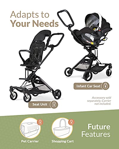 Unilove On The Go 2-in-1 Lightweight and Frame Stroller with Reversible Toddler Seat, Bubble Black