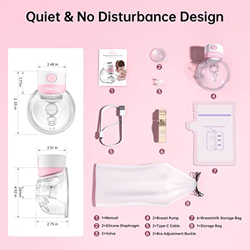 Breast Pump Electric,TSRETE Wearable Breast Pump,Hands Free Breast Pump,Portable Breast Pump with 2 Modes,9 Levels,LCD Display,Memory Function Rechargeable Single Milk Extractor - 24mm Flange