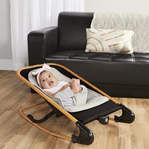 Dream on Me Rock with me 2-in-1 Rocker and Stationary Seat | Compact Portable Infant Rocker with Removable Toys Bar & Hanging Toys in Black & Grey