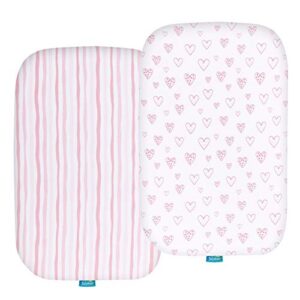 bassinet sheets fits 20″ x 30″ amke, graco travel lite crib, maxi-cosi iora and simmons kids bassinet(not for twins), 2 pack, 100% jersey cotton, breathable and soft, pink(envelope style)