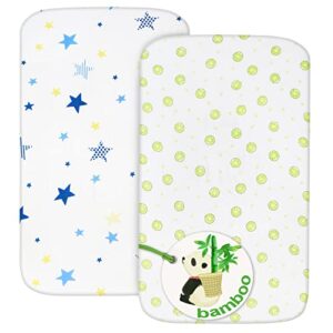 muslin bassinet sheets fit for mika micky, baby delight, graco, angelbliss, maxi cosi and other rectangle bassinet mattress (16”×32”/17″x32″/20”x33”), ultra soft bamboo cotton, star & kiwi, 2 pack